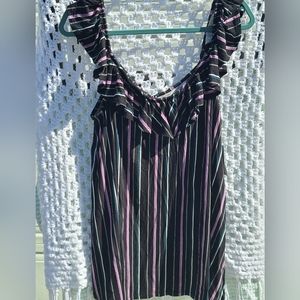 NWT Torrid Size 2 super soft knit black/green/white/purple striped ruffle tank